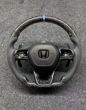 Forged Carbon & Blue Honda Steering Wheel - Civic