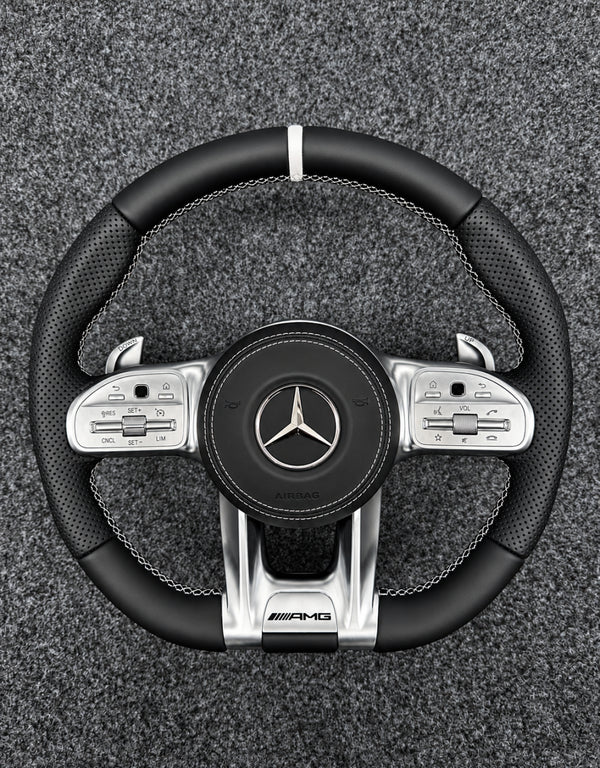 Silver & Stripe Mercedes AMG Steering Wheel